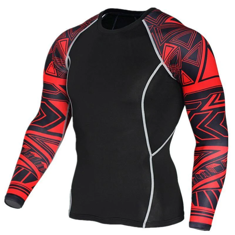 Herren Skinny Langarm T-Shirt Kompression Elastizität Polyester Print T-Shirt Männliche Fitnessstudios Fitness Bodybuilding Jogger T-Shirts Tops