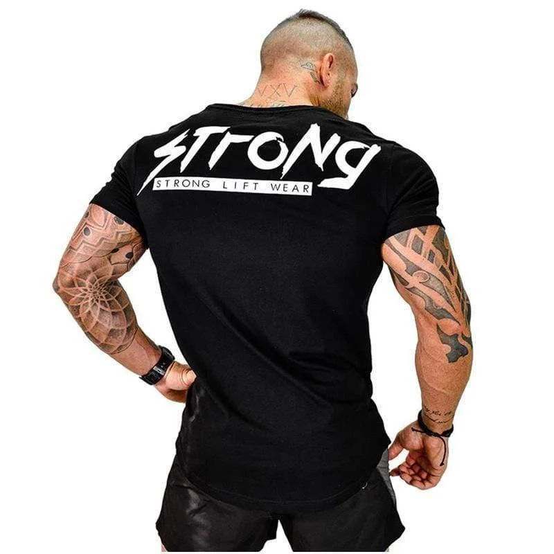 Herren T-Shirt Kurzarm Rundhalsausschnitt Fitness-Studios Fitness Workout Baumwolle T-Shirt Männlich Casual Fashion Slim Fit Schwarz T-Shirts Tops Markenkleidung