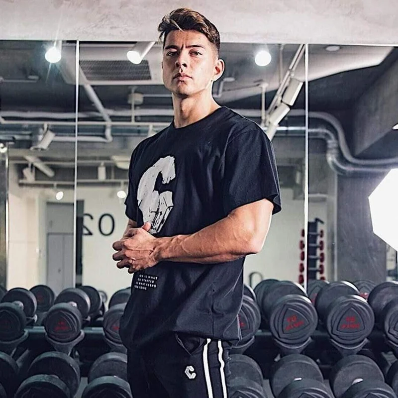 Herren Casual Fashion Baumwolle bedrucktes T-Shirt Fitnessstudios Fitness Workout Lose T-Shirt Männliche O-Ausschnitt Tops Crossfit Markenkleidung
