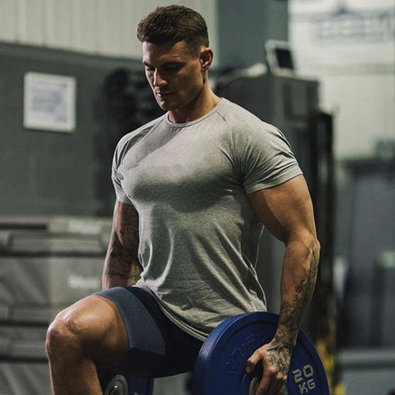 Herren Kurzarm T-Shirt aus massiver Baumwolle für Fitnessstudios, Fitness, Bodybuilding, Workout, T-Shirts, Sommer, lässig, schlank, T-Shirts, Tops, Crossfit-Kleidung