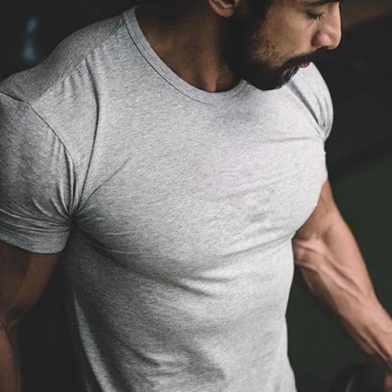 Herren Kurzarm T-Shirt aus massiver Baumwolle für Fitnessstudios, Fitness, Bodybuilding, Workout, T-Shirts, Sommer, lässig, schlank, T-Shirts, Tops, Crossfit-Kleidung