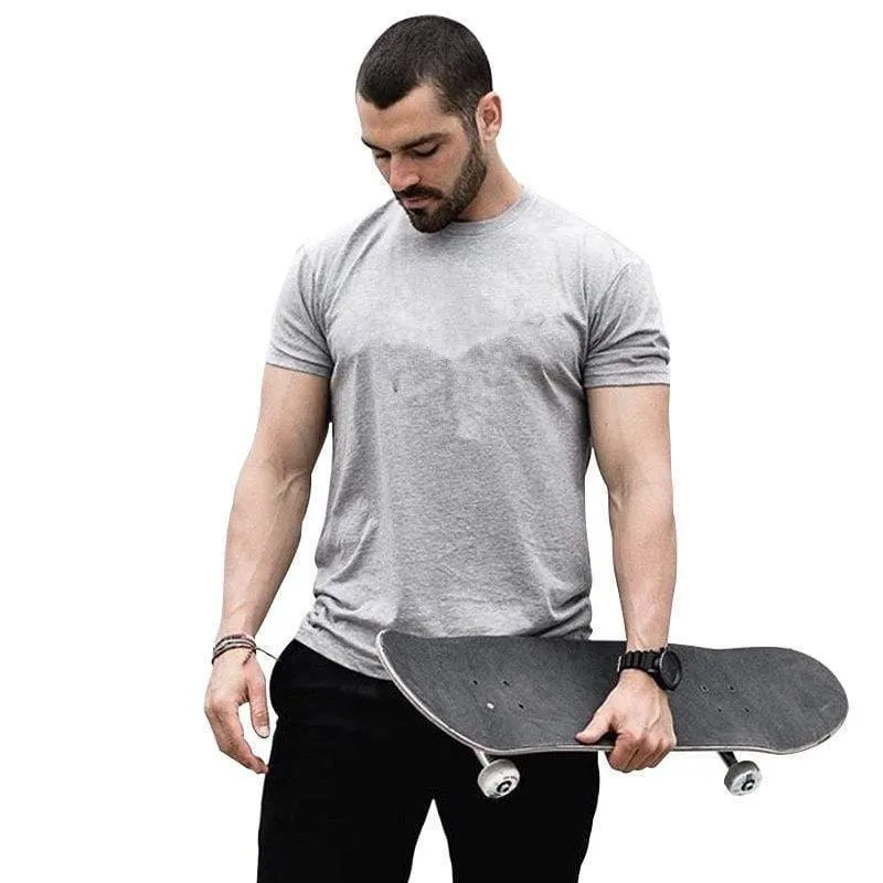 Herren Kurzarm T-Shirt aus massiver Baumwolle für Fitnessstudios, Fitness, Bodybuilding, Workout, T-Shirts, Sommer, lässig, schlank, T-Shirts, Tops, Crossfit-Kleidung