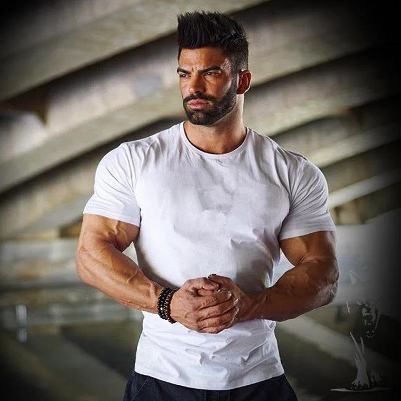 Herren Kurzarm T-Shirt aus fester Baumwolle für Fitnessstudios, Fitness, Workout, T-Shirts, männlich, Sommer, lässige Mode, schlanke T-Shirts, Tops, Crossfit-Kleidung