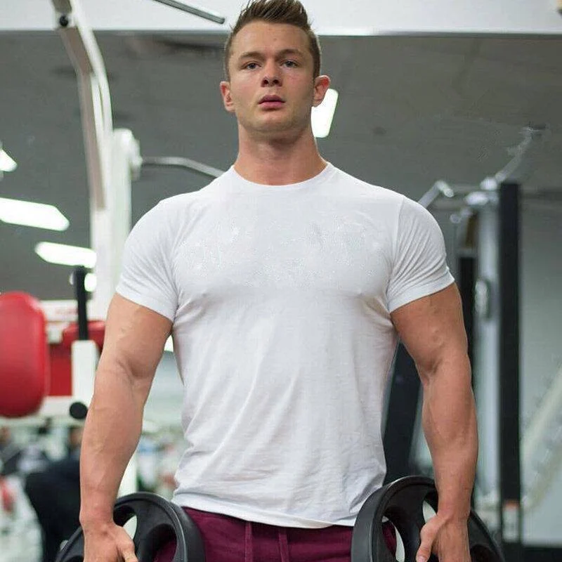 Herren Kurzarm T-Shirt aus fester Baumwolle für Fitnessstudios, Fitness, Workout, T-Shirts, männlich, Sommer, lässige Mode, schlanke T-Shirts, Tops, Crossfit-Kleidung