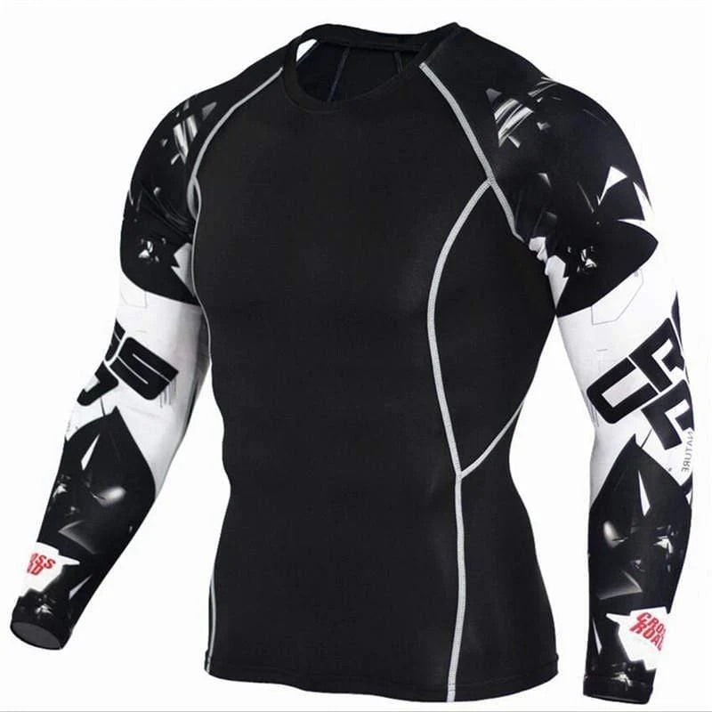 Herren Langarm T-Shirt Kompressionselastizität Polyester Skinny Print T-Shirt Männer Fitnessstudios Fitness Workout Jogger T-Shirt Tops Kleidung