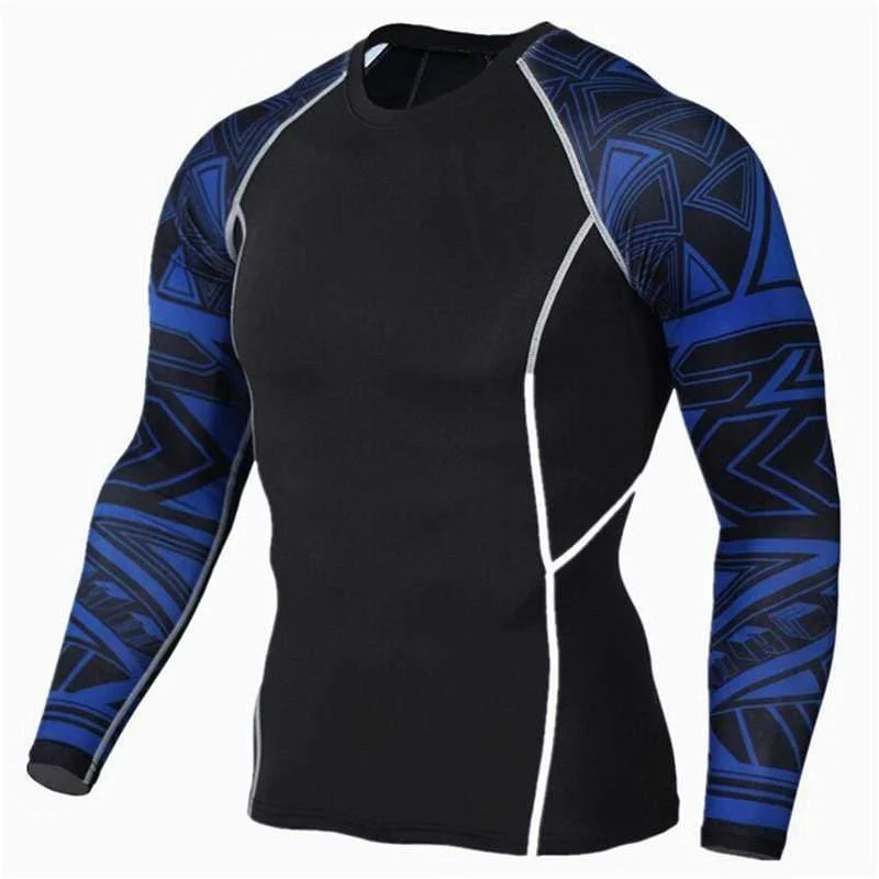Herren Langarm T-Shirt Kompressionselastizität Polyester Skinny Print T-Shirt Männer Fitnessstudios Fitness Workout Jogger T-Shirt Tops Kleidung