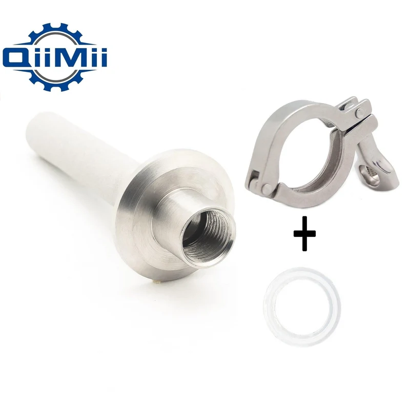 20mm-32mmOD 6 "-12" gesinterter Karbonisierungsstein aus rostfreiem Stahl, Porengröße 2 Mikron. 50.5 mm Klemmverschraubung mit 1/4 "NPT