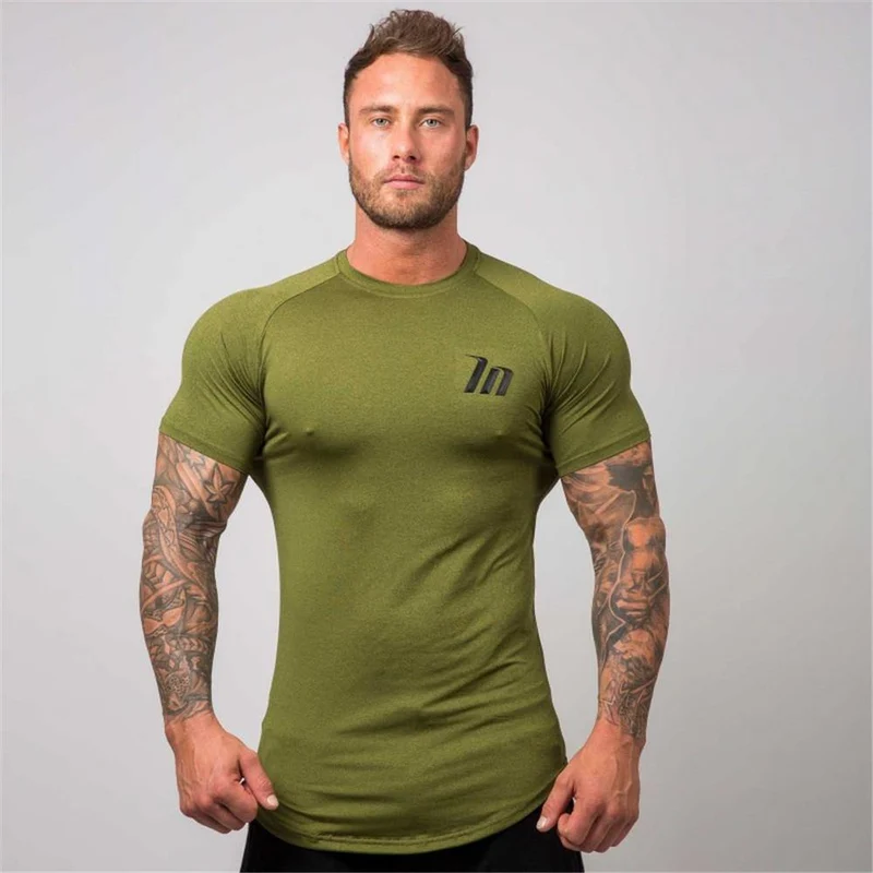 Superelastic Schnelltrocknendes T-Shirt Herren Fitness Fitness Bodybuilding T-Shirt Skinny T-Shirt Tops Sommer Männlich Jogger Workout Kleidung
