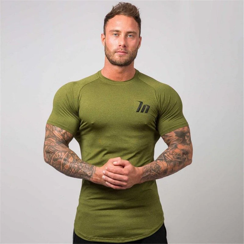 Superelastic Schnelltrocknendes T-Shirt Herren Fitness Fitness Bodybuilding T-Shirt Skinny T-Shirt Tops Sommer Männlich Jogger Workout Kleidung