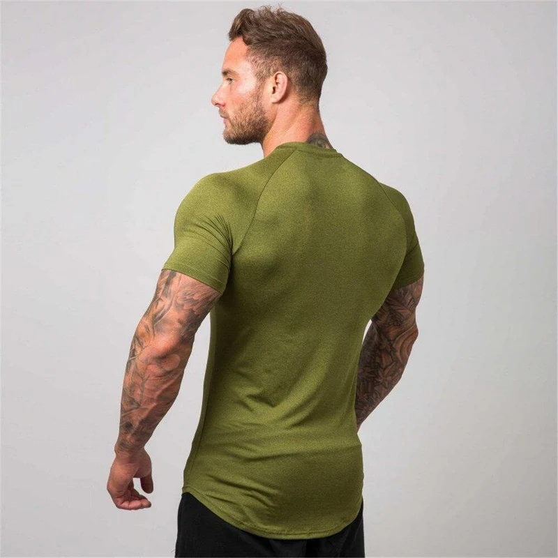 Superelastic Schnelltrocknendes T-Shirt Herren Fitness Fitness Bodybuilding T-Shirt Skinny T-Shirt Tops Sommer Männlich Jogger Workout Kleidung