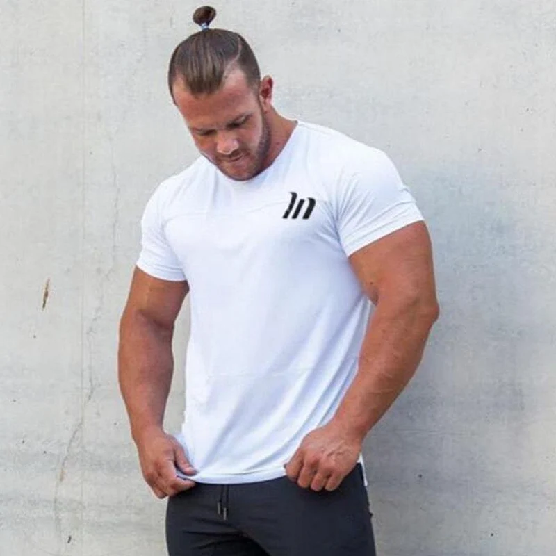 Superelastic Schnelltrocknendes T-Shirt Herren Fitness Fitness Bodybuilding T-Shirt Skinny T-Shirt Tops Sommer Männlich Jogger Workout Kleidung