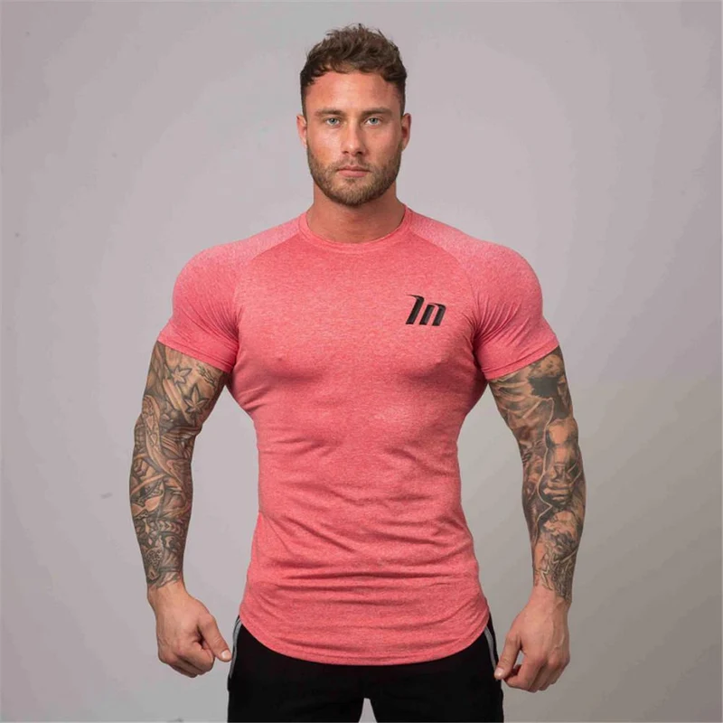 Superelastic Schnelltrocknendes T-Shirt Herren Fitness Fitness Bodybuilding T-Shirt Skinny T-Shirt Tops Sommer Männlich Jogger Workout Kleidung