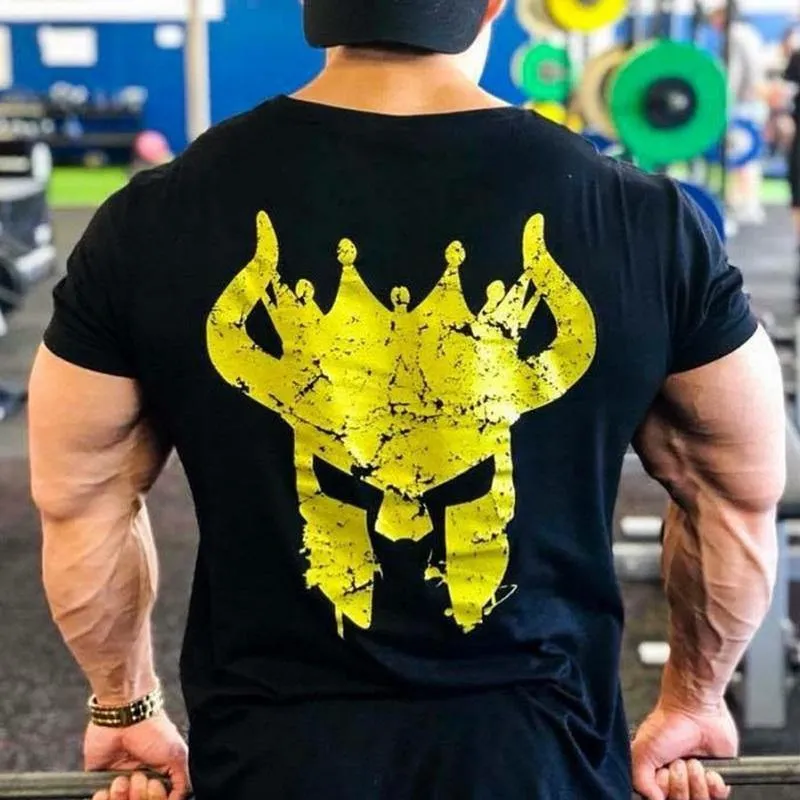 Männer Turnhallen Fitness Bodybuilding T-shirt kurzarm Gedruckt Baumwolle t-shirt Lässige Mode Schwarz T Tops Marke Kleidung