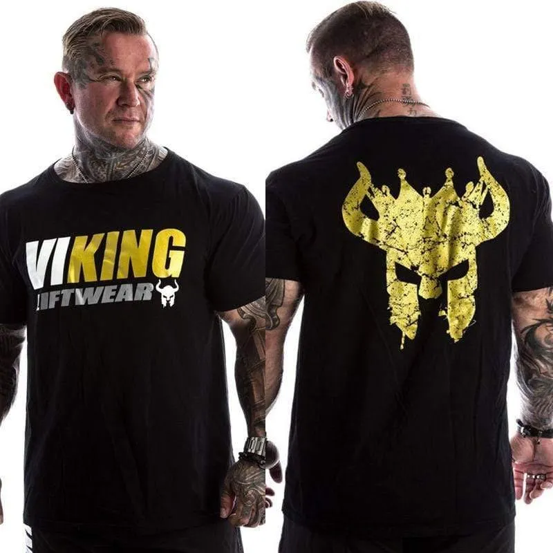 Männer Turnhallen Fitness Bodybuilding T-shirt kurzarm Gedruckt Baumwolle t-shirt Lässige Mode Schwarz T Tops Marke Kleidung