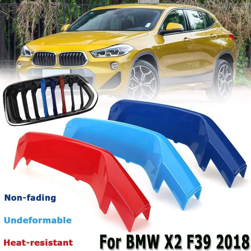 3 Stück / Set 3D-Aufkleber für BMW X2 F39 Kühlergrill-Kühlergrillabdeckung Zierklammern Streifen Zierleiste M Power Performance Parts