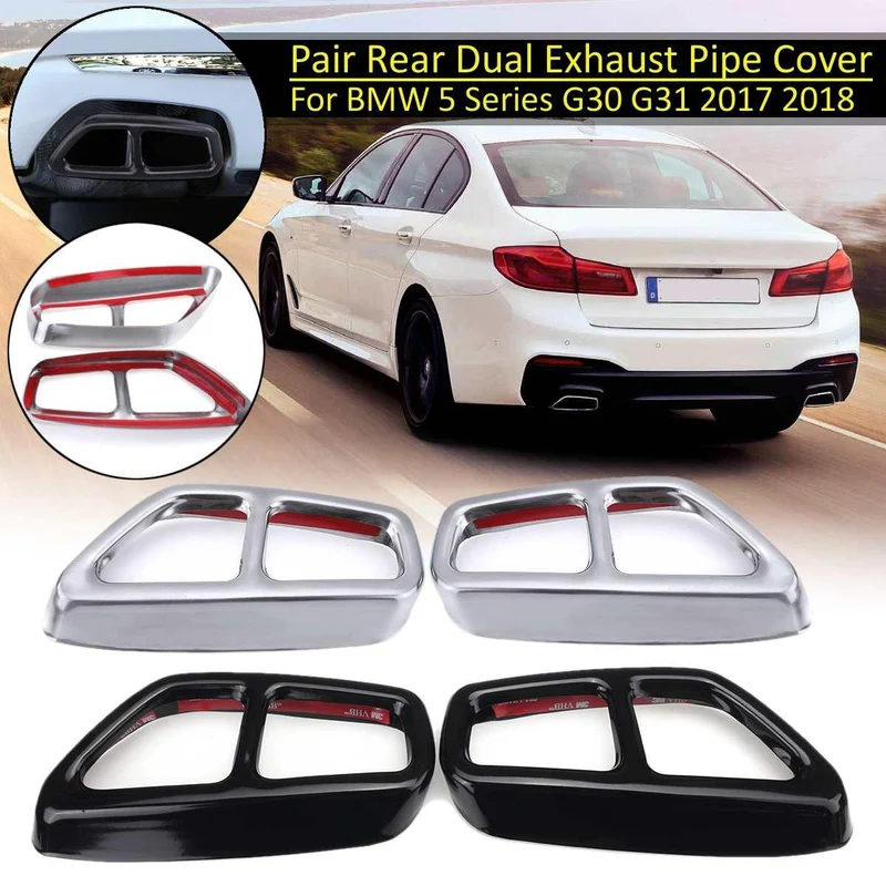 Auto hinten Doppelauspuff Schalldämpfer Rohrabdeckung Edelstahl Außenteile Für BMW 5er G30 G31 2017 2018
