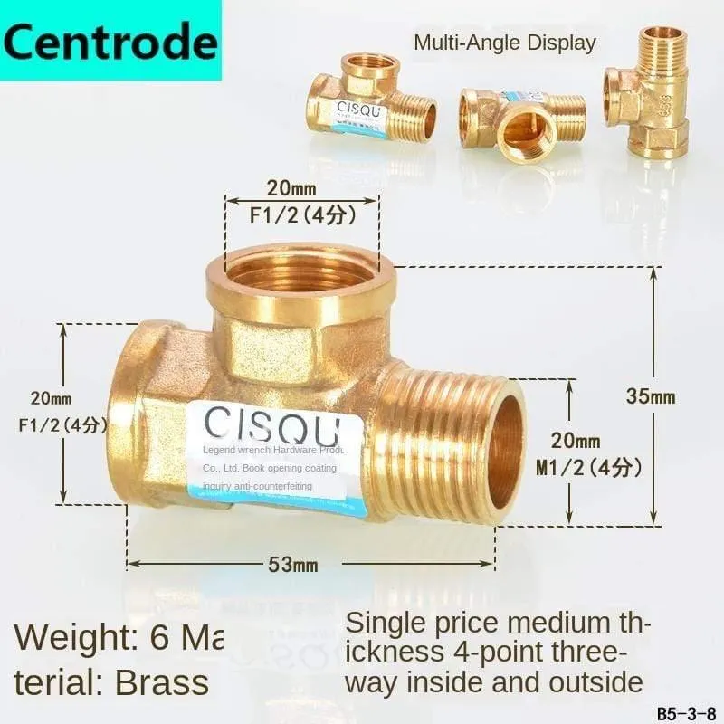 1 / 2IN Copper Tee Elbow Outer und Inner Wire Joint Double Inner Wire Direct Outer Tooth Vierwege-Gas Solar Solar Pipe Fittings