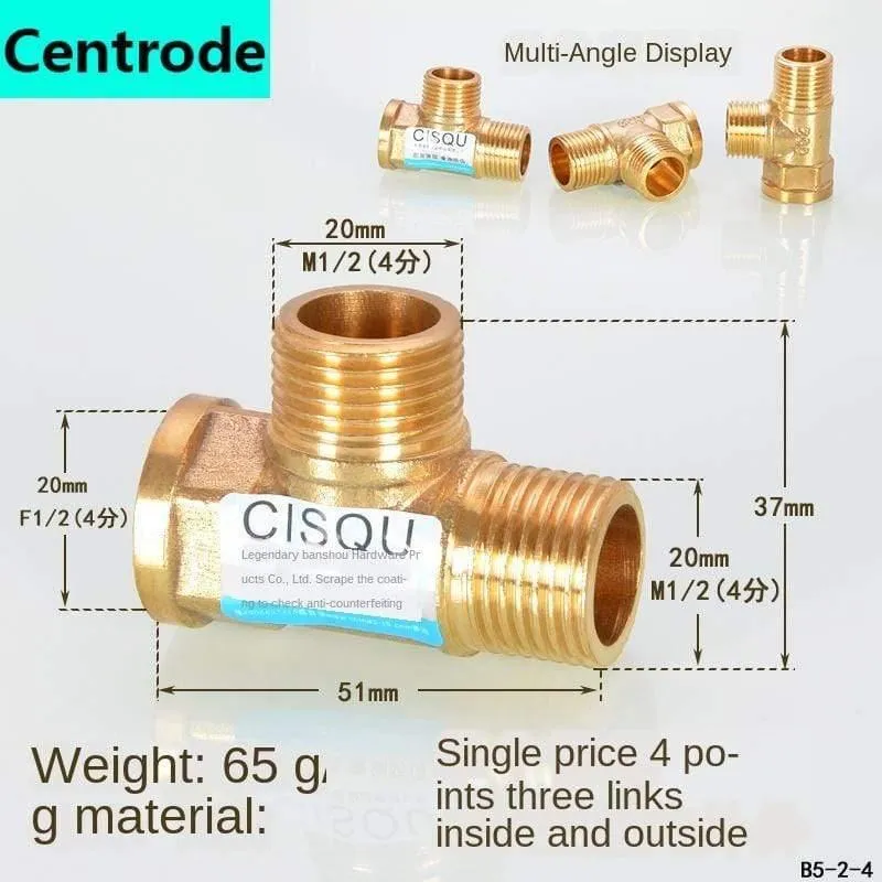 1 / 2IN Copper Tee Elbow Outer und Inner Wire Joint Double Inner Wire Direct Outer Tooth Vierwege-Gas Solar Solar Pipe Fittings