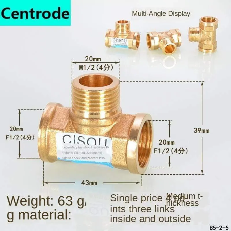 1 / 2IN Copper Tee Elbow Outer und Inner Wire Joint Double Inner Wire Direct Outer Tooth Vierwege-Gas Solar Solar Pipe Fittings