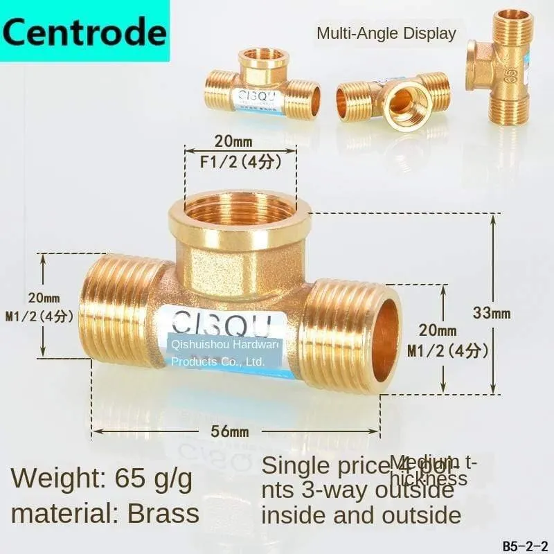 1 / 2IN Copper Tee Elbow Outer und Inner Wire Joint Double Inner Wire Direct Outer Tooth Vierwege-Gas Solar Solar Pipe Fittings