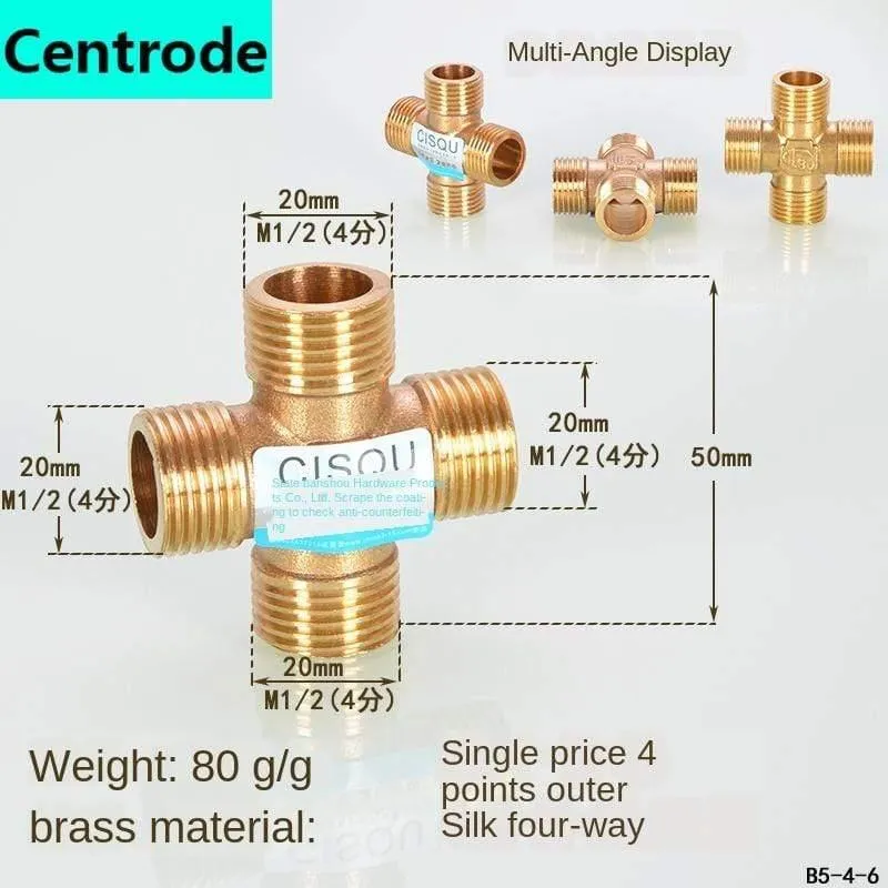 1 / 2IN Copper Tee Elbow Outer und Inner Wire Joint Double Inner Wire Direct Outer Tooth Vierwege-Gas Solar Solar Pipe Fittings