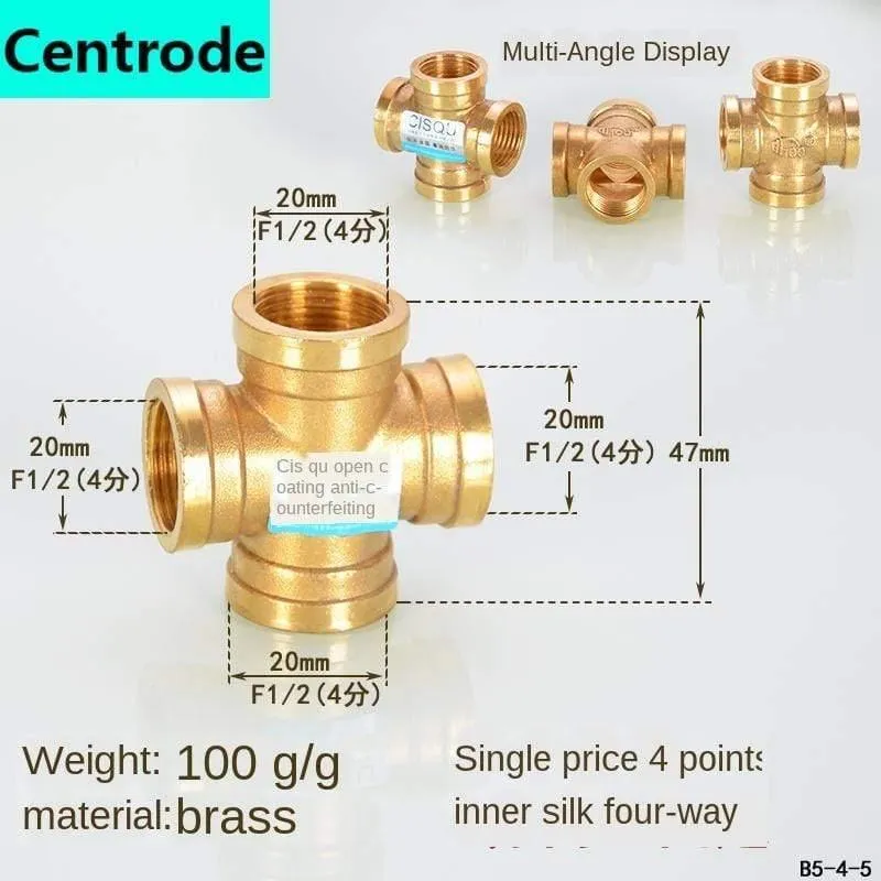 1 / 2IN Copper Tee Elbow Outer und Inner Wire Joint Double Inner Wire Direct Outer Tooth Vierwege-Gas Solar Solar Pipe Fittings
