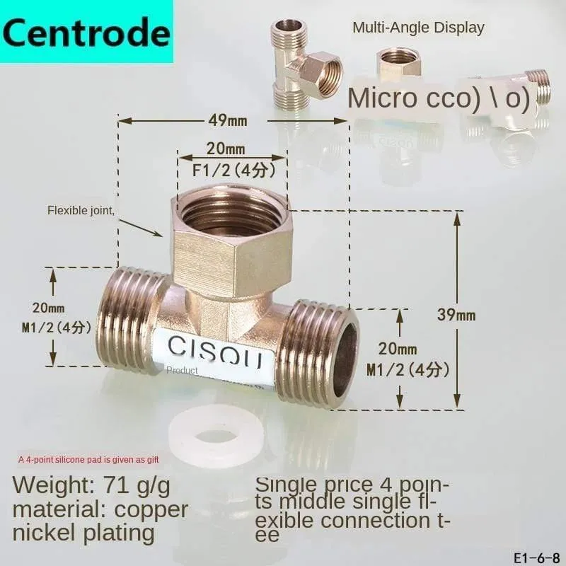 1 / 2IN Copper Tee Elbow Outer und Inner Wire Joint Double Inner Wire Direct Outer Tooth Vierwege-Gas Solar Solar Pipe Fittings