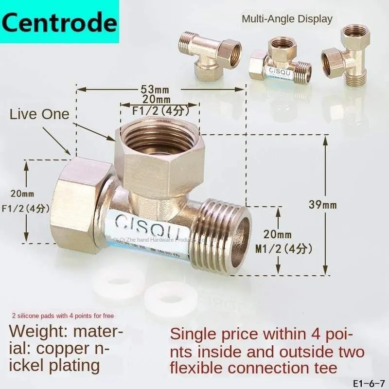 1 / 2IN Copper Tee Elbow Outer und Inner Wire Joint Double Inner Wire Direct Outer Tooth Vierwege-Gas Solar Solar Pipe Fittings