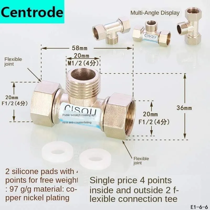 1 / 2IN Copper Tee Elbow Outer und Inner Wire Joint Double Inner Wire Direct Outer Tooth Vierwege-Gas Solar Solar Pipe Fittings