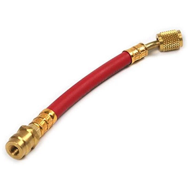 2 Stück Hoch- und Niederdruck-R12-zu-R134A-Schlauchadapter zur passenden Verwendung mit R134A-Messgeräten, Auto-Klimaanlagen-Set (rot, 12 cm)