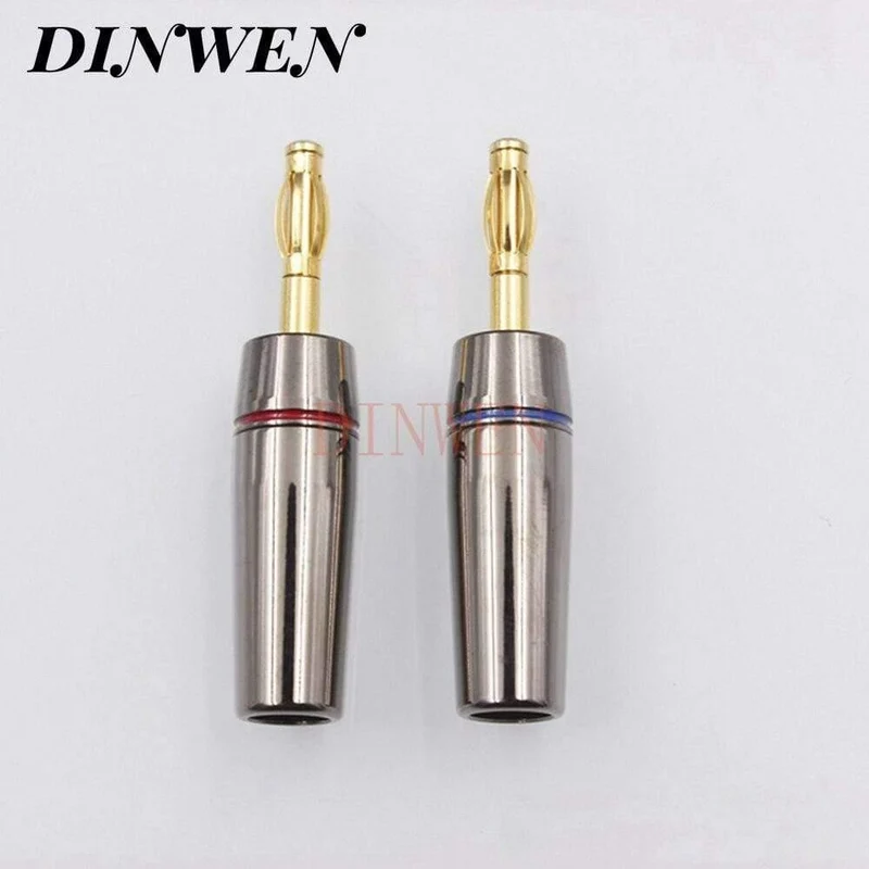 EIZZ Bananenstecker 24K vergoldeter Stecker Lötfreier Audio-Lautsprecher aus Messing 4-mm-Steckeradapter 4PCS / Lot