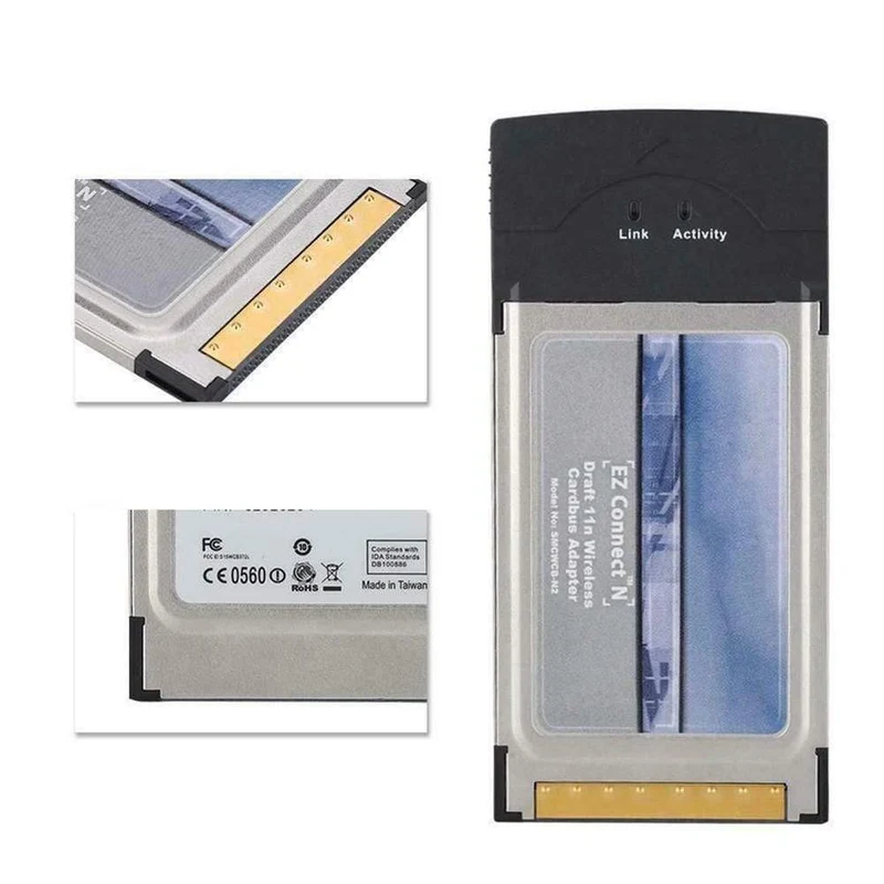 Connect N Pro Draft 802.11n 2.4 GHz 300 Mbit / s PCMCIA WiFi-Adapter Drahtloser Cardbus-Adapter für SMC Windows XP / Vista (grau Andere)