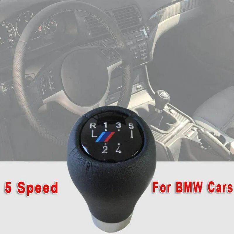 Auto Gear Shift Knob Lederabziehbilder Abdeckung für BMW M E87 E90 E36 E46 E91 E92 F30 5-Gang Schwarz Innenausstattung Teile ersetzen