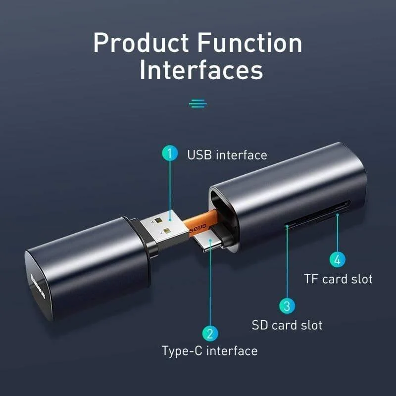 Baseus 2-in-1-Kartenleser, USB 3.0 Typ C auf TF, Micro-SD-Kartenleser für MacBook Pro, Huawei P30 Pro, Smart OTG-Speicherkartenleser