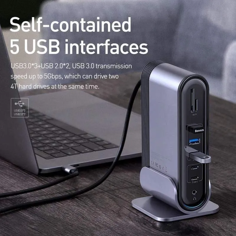 Baseus USB C HUB Typ C für Multi HDMI USB 3.0 mit Netzteil-Dockingstation für MacBook Pro RJ45 OTG USB-Anschlüsse USB HUB