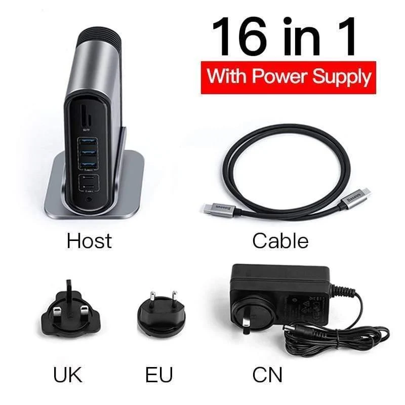 Baseus USB C HUB Typ C für Multi HDMI USB 3.0 mit Netzteil-Dockingstation für MacBook Pro RJ45 OTG USB-Anschlüsse USB HUB