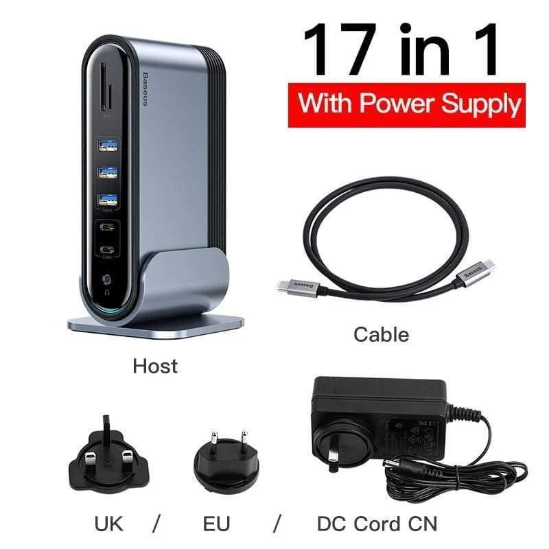 Baseus USB C HUB Typ C für Multi HDMI USB 3.0 mit Netzteil-Dockingstation für MacBook Pro RJ45 OTG USB-Anschlüsse USB HUB