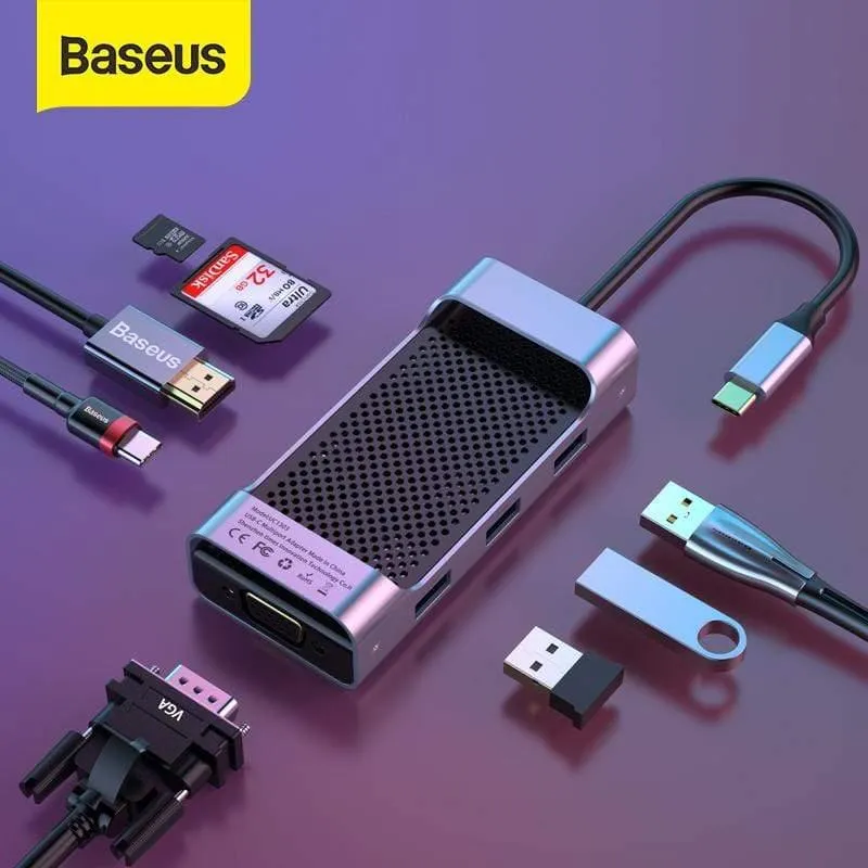 Baseus Multi USB C HUB zu HDMI USB 3.0 SD TF Kartenleser VGA Adapter USB Splitter für MacBook Pro Air Typ C Lade USB C Dock (8 in 1 USB C HUB)