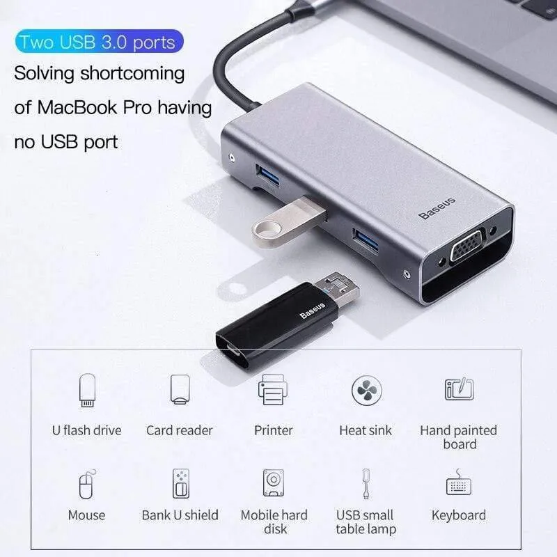 Baseus Multi USB C HUB zu HDMI USB 3.0 SD TF Kartenleser VGA Adapter USB Splitter für MacBook Pro Air Typ C Lade USB C Dock (8 in 1 USB C HUB)