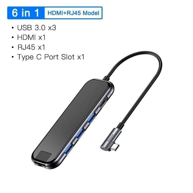 Baseus USB C HUB zu HDMI USB 3.0 RJ45 Typ C HUB für MacBook Pro Air 2020 Kartenleser Glas USB Splitter für Notebook USB HUB