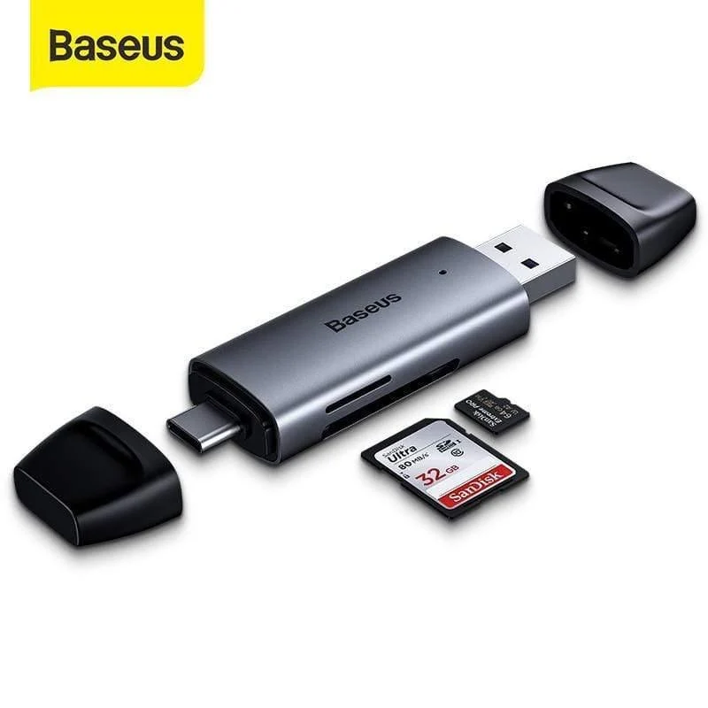 Baseus-Kartenleser Typ C USB 3.0 auf USB Micro SD TF-Kartenleseradapter für Laptop-Zubehör Multi-Smart-Speicherkartenleser (grauer Kartenleser)