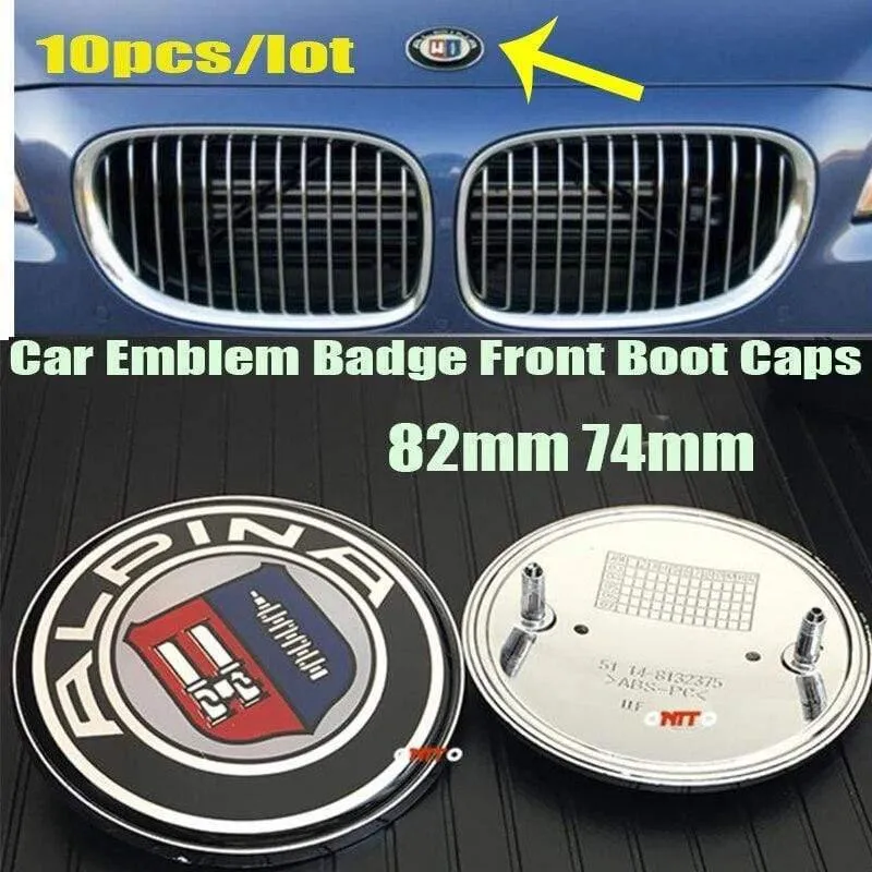 10 Teile/los Auto Aufkleber Teile Embleme Für Alpina Logo Abzeichen 82mm 74mm Auto Vorderen Haube Emblem Abdeckung Kopf haube Logo Boot Caps