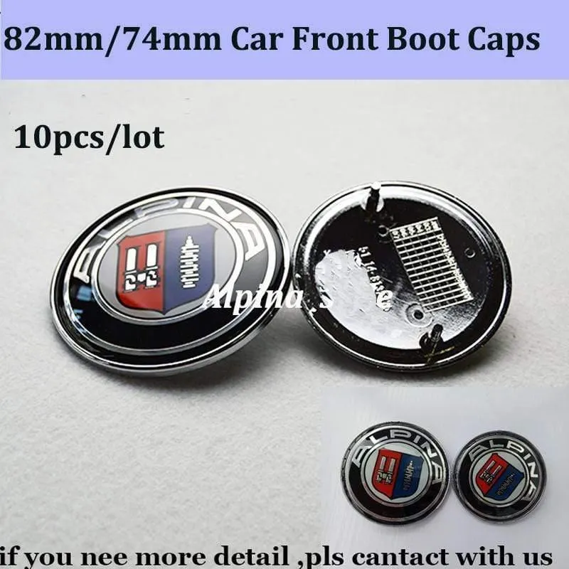10 Teile/los Auto Aufkleber Teile Embleme Für Alpina Logo Abzeichen 82mm 74mm Auto Vorderen Haube Emblem Abdeckung Kopf haube Logo Boot Caps