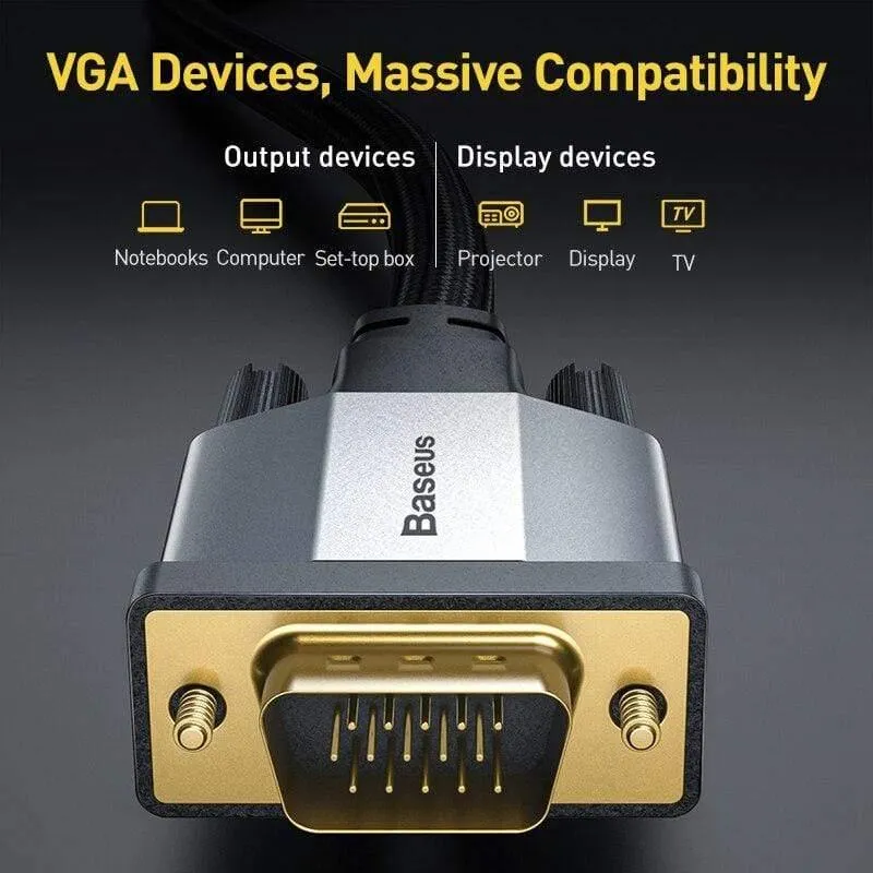 Baseus VGA-Kabel 1080P VGA-Stecker auf VGA-Stecker, Kabel für Projektor, Fernseher, Computer, 15-poliges Kabel für Multimedia, VGA-Kabel