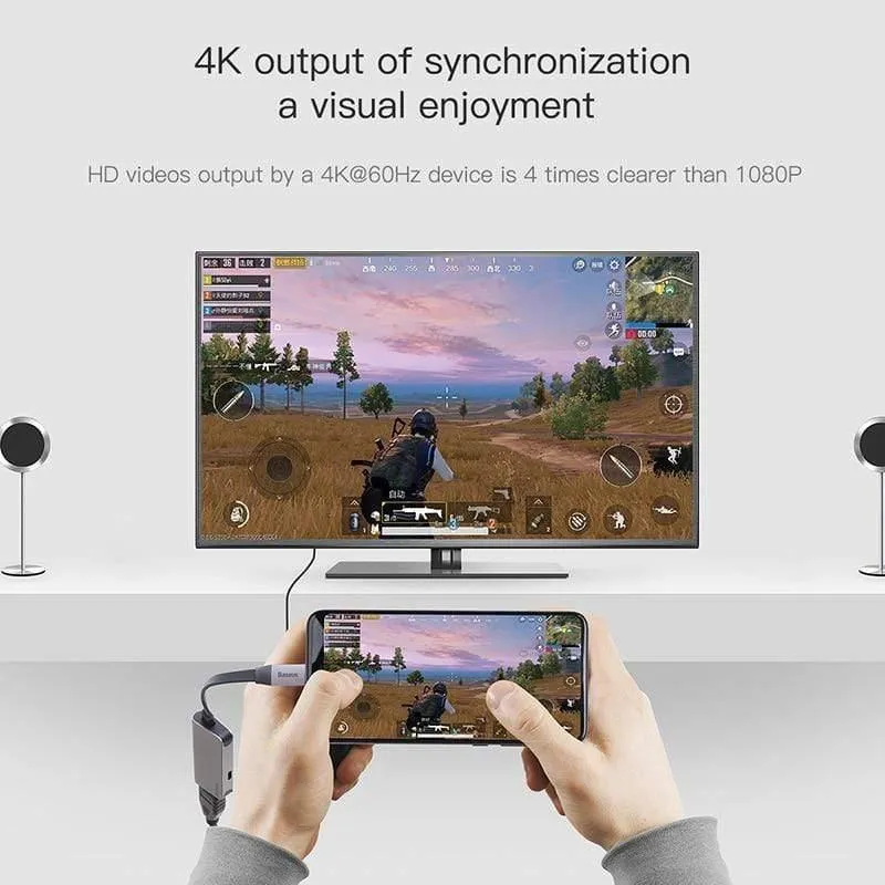 Baseus USB C HDMI-Kabel Typ C zu HDMI Splitter 4K 60Hz HDMI Adapter für Samsung S20 Huawei P40 Oneplus 7 HDMI Extender (Typ C zu HDMI 1.8 m)