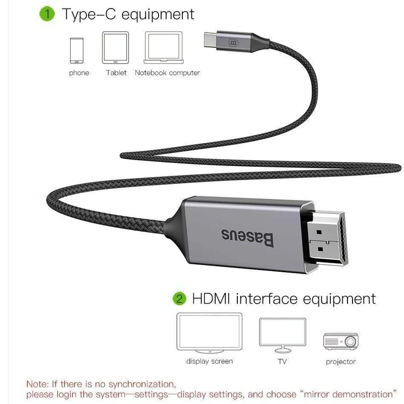 Baseus USB C HDMI-Kabel 4K 60Hz Typ C zu HDMI-Verlängerungsadapterkabel für Huawei P30 P40 Pro Samsung S20 S10 S9 OnePlus 7 (grau 1.8 m)