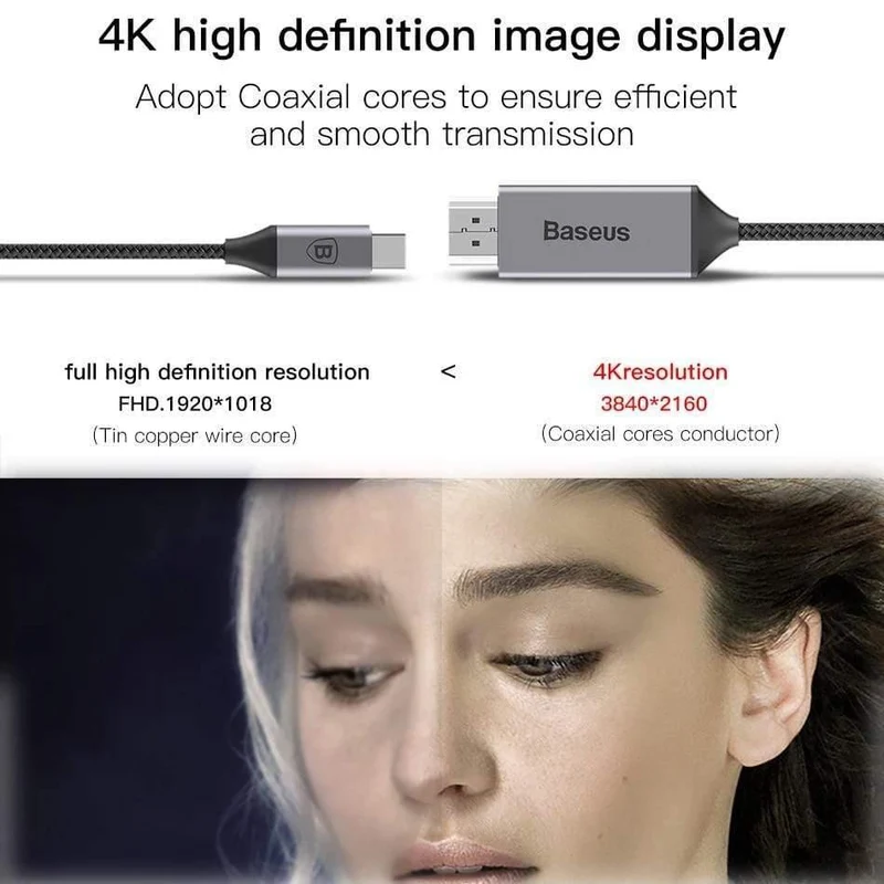 Baseus USB C HDMI-Kabel 4K 60Hz Typ C zu HDMI-Verlängerungsadapterkabel für Huawei P30 P40 Pro Samsung S20 S10 S9 OnePlus 7 (grau 1.8 m)