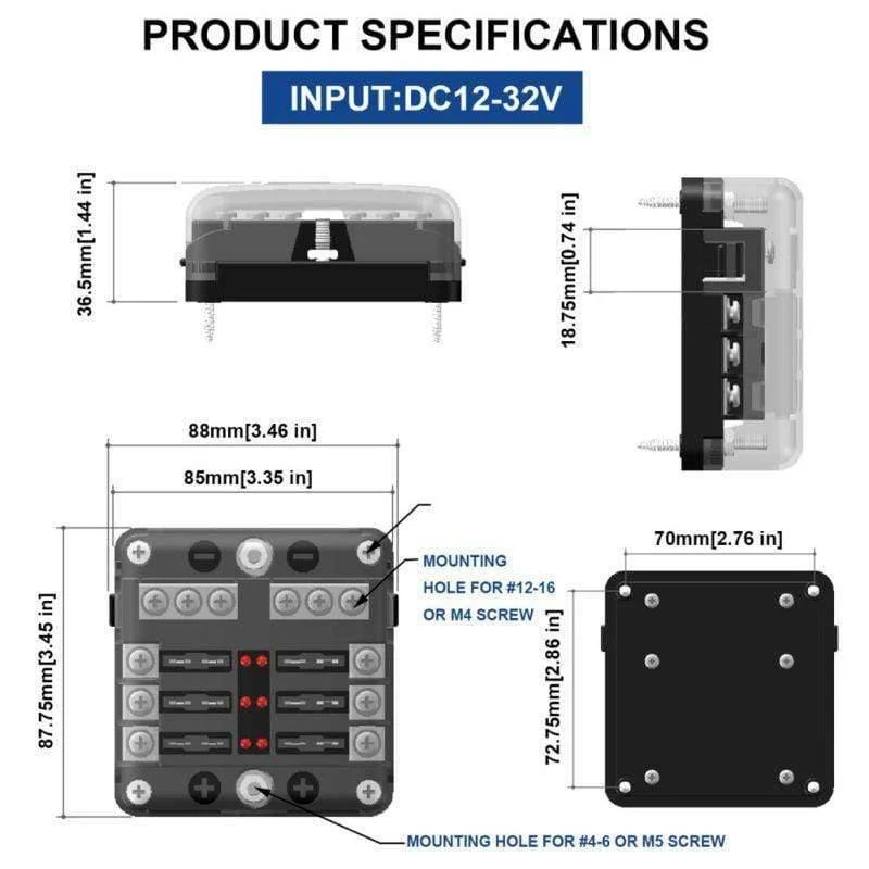 6-Wege-Blade-Sicherungshalter-Box-Block-Gehäuse für 32-V-Auto-LKW-Boot-Marine-Bus-Automotive
