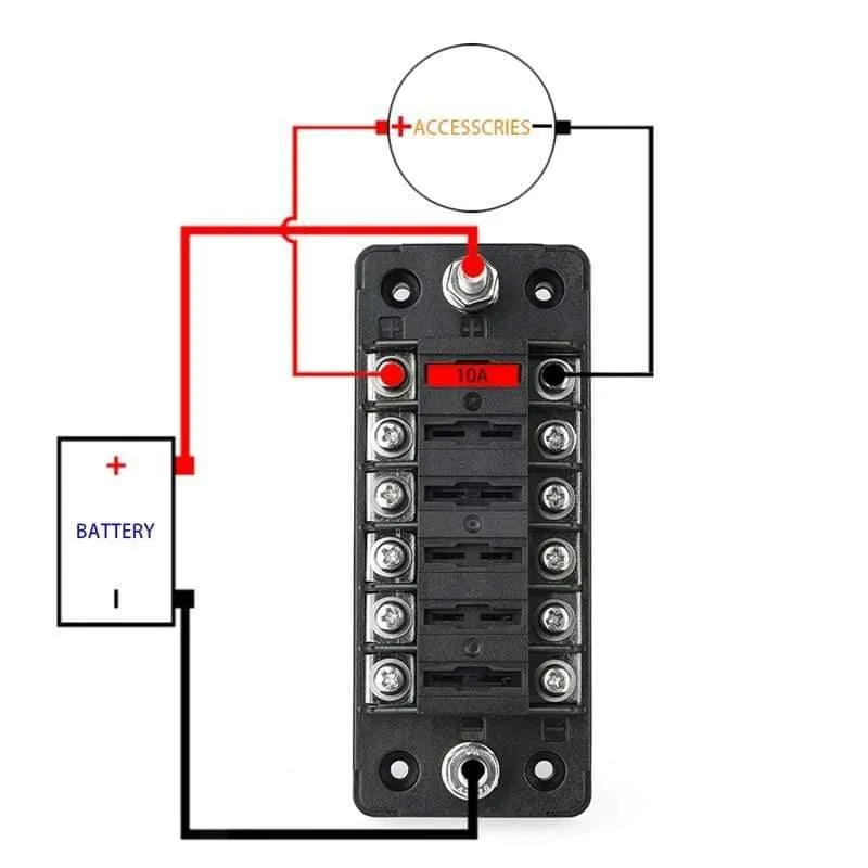 6-Wege-Sicherungshalter für Flachsicherungen, Autoblockgehäuse mit Schraubmutterklemme für 12-32 V Auto, LKW, Fahrzeug, Marine, Boot, Wohnmobil