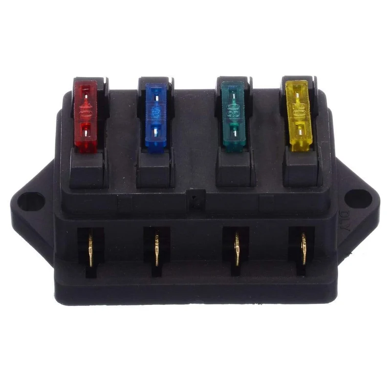 1 Stück 4-Wege-Sicherungskasten DC 12 V 24 V 40 A Schaltung Autoanhänger Auto Blade Fuse Box Blockhalter ATC ATO Sicherungshalter mit 4 Sicherungen